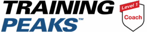TrainingPeaks logo with “TRAINING” in bold black text and “PEAKS” in bold blue text. To the right, a red badge reads “Level 1 Coach."
