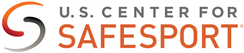 U.S. Center for SafeSport logo featuring a stylized S in red and gray, with U.S. Center for in gray text above SAFESPORT in bold orange letters.