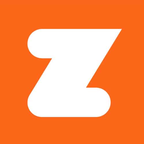 A bold, white, stylized Z is centered on an orange square background.