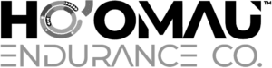 The non-standard horizontal version of the Ho'Omau Endurance Co. logo in black and white with a TM trademark symbol in PNG format and 1000x253 size.