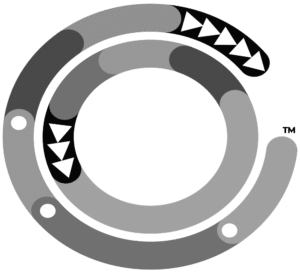 The non-standard, rotational dual-circle symbol-only version of the Ho'Omau Endurance Co. logo in grayscale with a TM trademark symbol in PNG format and 1000x909 size.