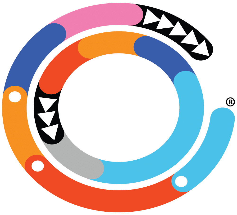 The non-standard, rotational dual-circle symbol-only version of the Ho'Omau Endurance Co. logo in color with a (R) trademark symbol in PNG format and 1000x909 size.