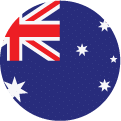 A circular flag icon of Australia, featuring the Union Jack in the top left corner and white stars on a blue background.