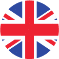 A circular flag icon featuring the Union Jack, the national flag of the United Kingdom, with red, white, and blue colors.