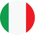 A circular flag icon featuring the Italian flag, with three vertical stripes in green, white, and red from left to right.