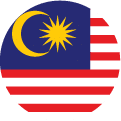 A circular flag icon of Malaysia, displaying red and white stripes, a blue field in the upper left with a yellow crescent moon and a 14-pointed yellow star.