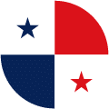 A circular flag icon featuring Panama’s flag: four quadrants with white (top left, bottom right), blue (bottom left), and red (top right); a blue star in the top left and a red star in the bottom right.