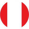 A circular icon of the Peru flag, featuring three vertical stripes: red on the left and right sides, and white in the center, perfectly capturing the national flag’s design.