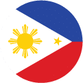 A circular flag icon of the Philippine flag, featuring a white triangle with a yellow sun and three stars, a blue upper section, and a red lower section.