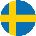 A circular flag icon of the Swedish flag, featuring a yellow Nordic cross on a blue background.