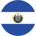 A circular flag icon of El Salvador, featuring blue stripes at the top and bottom, a white stripe in the middle, and the national coat of arms centered.