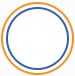 A white circle with a blue outline is surrounded by a thin orange ring, creating two concentric circles on a white background, explaining the visual components of the Five Watt 5x5 endurance word game by Ho'Omau.